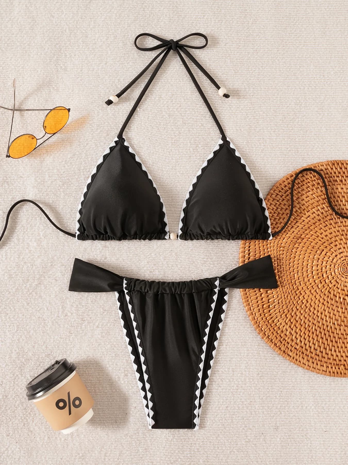 ZTVitality Sexy Black Whip Stitch Bikinis 2026 New Arrival Padded Bra Halter Bandage Swimsuit Women Swimwear Summer Biquini