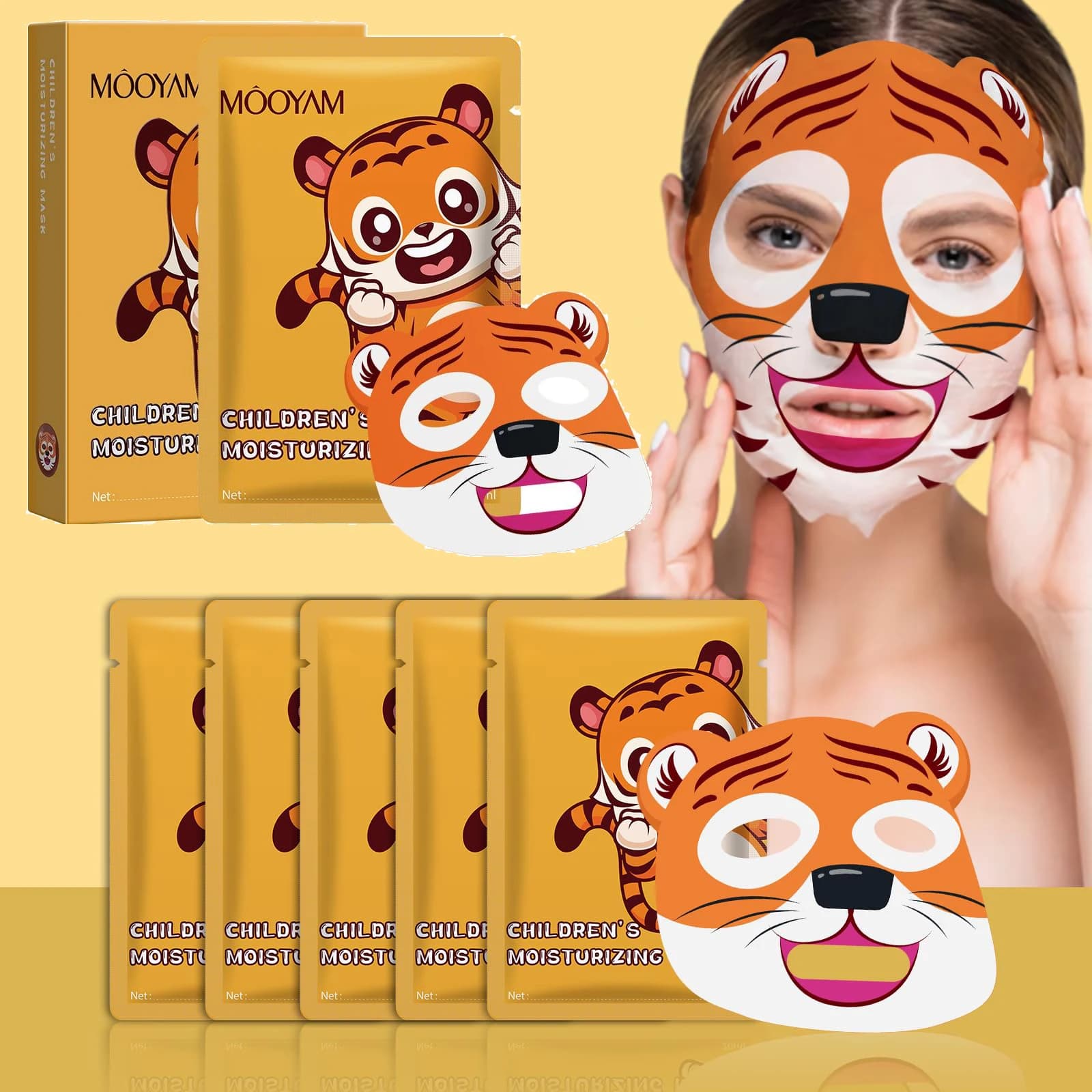 Spa masks in leaves of animal characters for teenage children Moisturizing collagen for skin care Christmas gift set Bomber, 5 pack