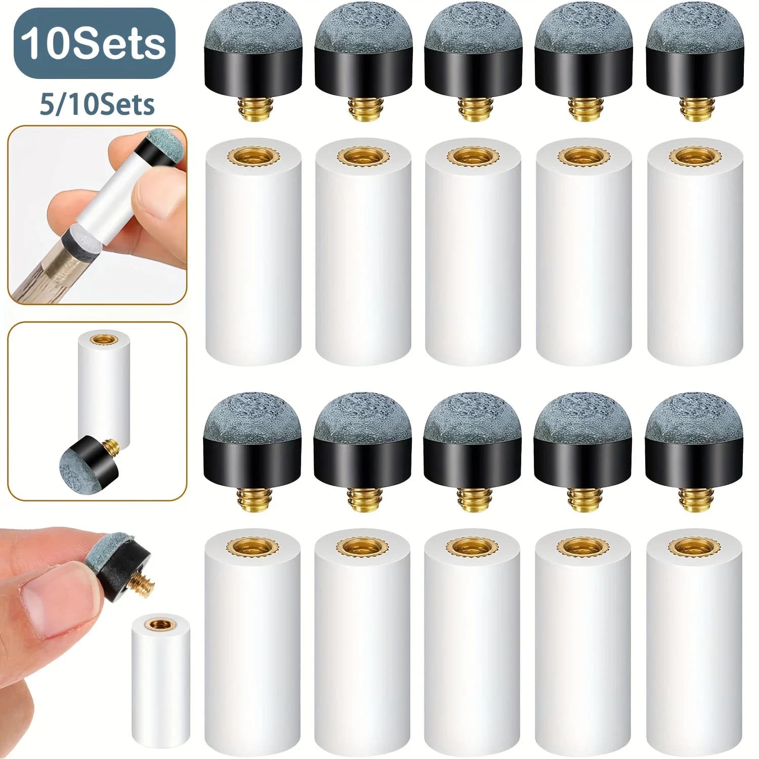 5/10 Sets of Billiard Cues Tips Replacement with Pool Cue Stick Ferrules Billiard Cues Tips Screw on Pool Cue Tips Pool Cue Tips