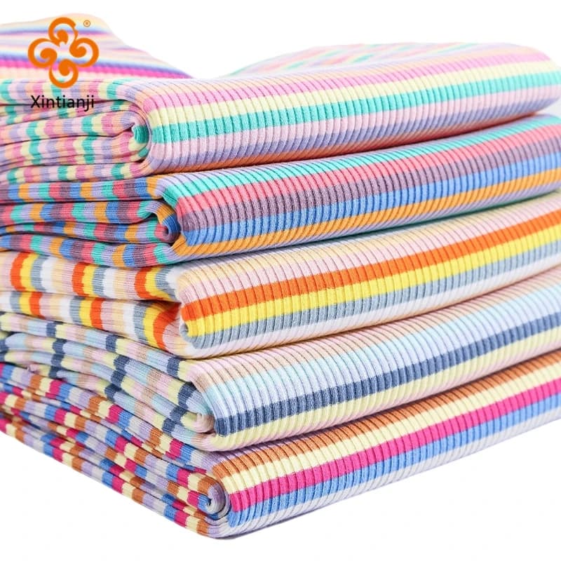 45/90/180 cm Tessuto per polsini in maglia a costine Cotone pettinato Tessuto elasticizzato a righe arcobaleno per cucire Felpa con cappuccio Polsino Scollatura Orlo da baseball