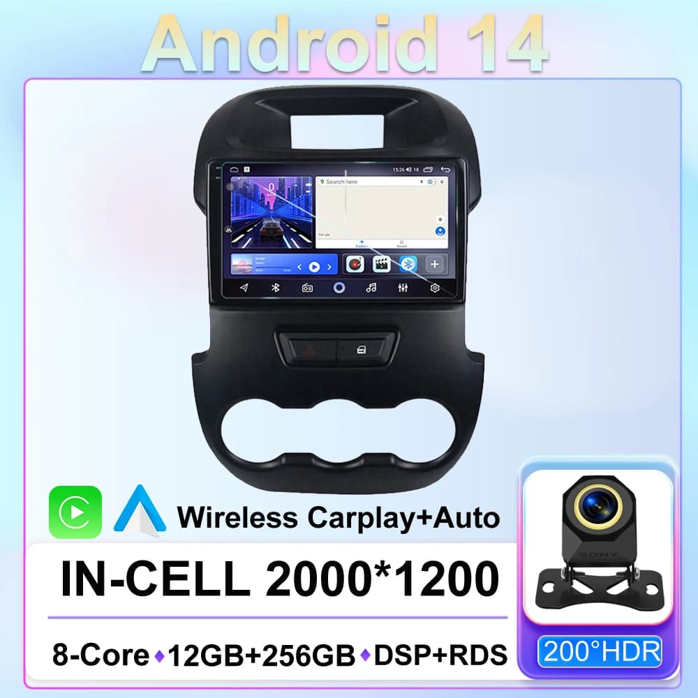 Android 14 Car Radio for Ford Ranger T6 2011-2014 Navigation Multimedia Player Stereo WiFi+4G Video Head Unit BT DSP DVD 360cam