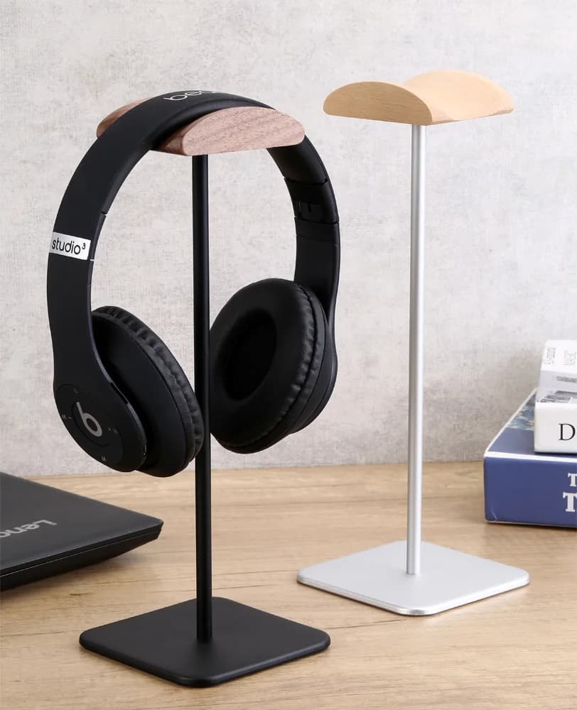 Support for Wood Headphones with Metal Base, Desk Headphones for Gaming and Over-Ear Headphones, Office Anti-slip Organizer