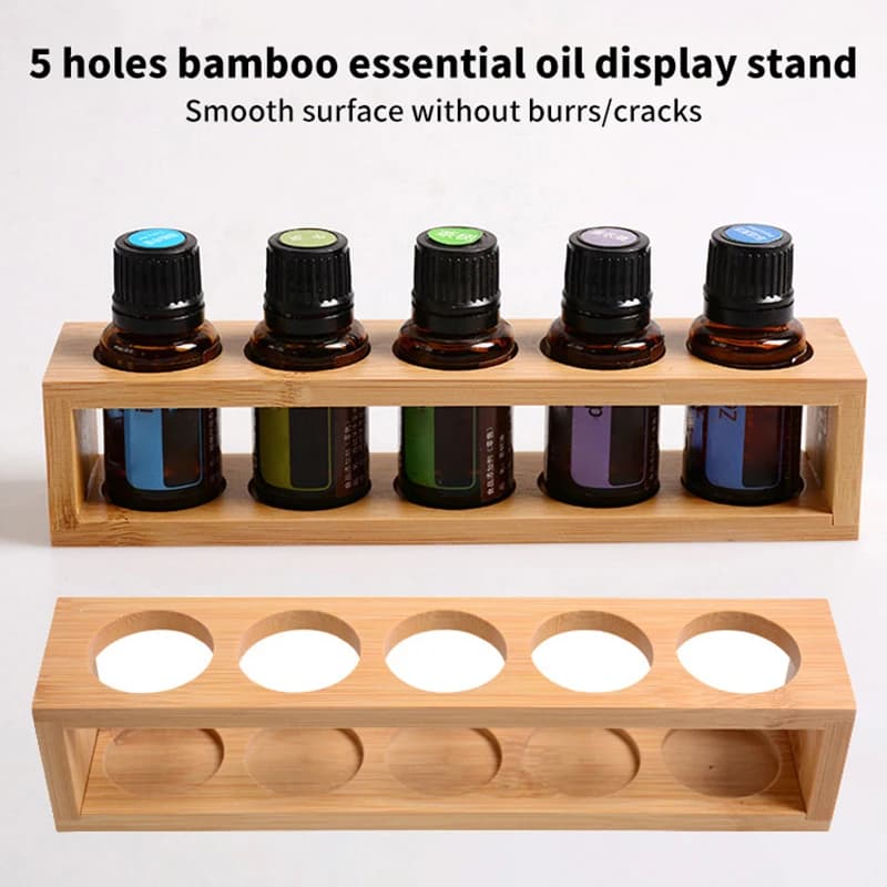 1PC Bamboo Essential Oil Display Stand – Five-Tier Storage Rack for Aromatherapy Bottles and Perfume Vials