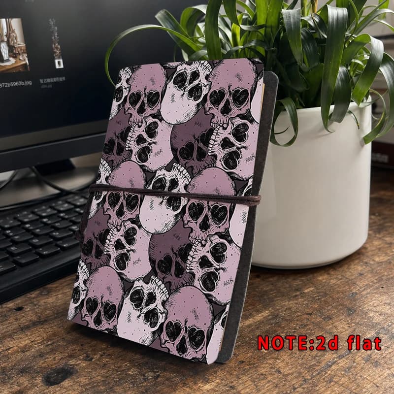 Vintage Gothic Printed Journal 2D Flat Art Design Tie‑Bound Notebook Portable Travel Notepad Daily Planner Halloween Gift