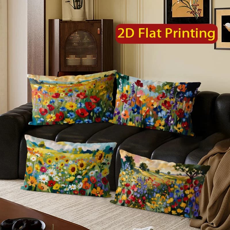 Vintage Floral Oil Painting Pillow Covers Suitable For Sofa Bedroom Car Pillow Cover Cushion Rectangular Back Cushion