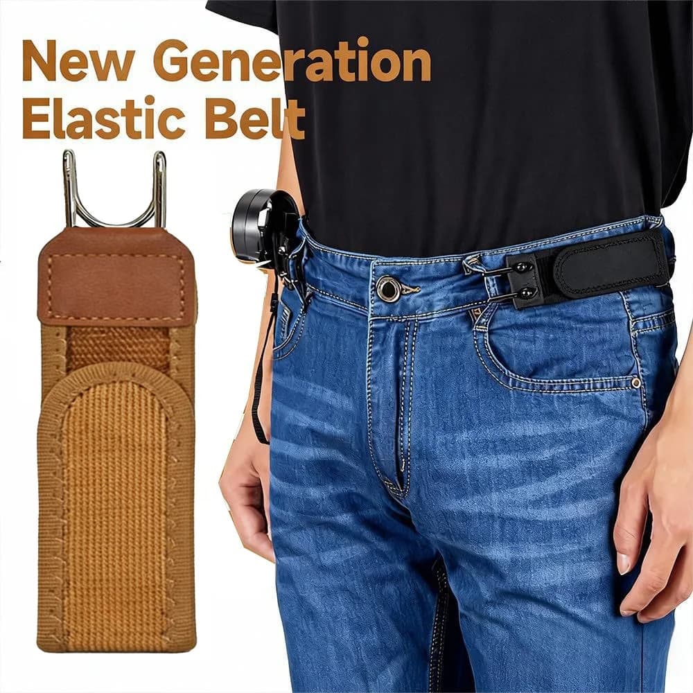 Cintura elastica unisex senza fibbia, chiusura regolabile con gancio e velcro, cintura con gancio in metallo, cinturino morbido invisibile senza fibbia