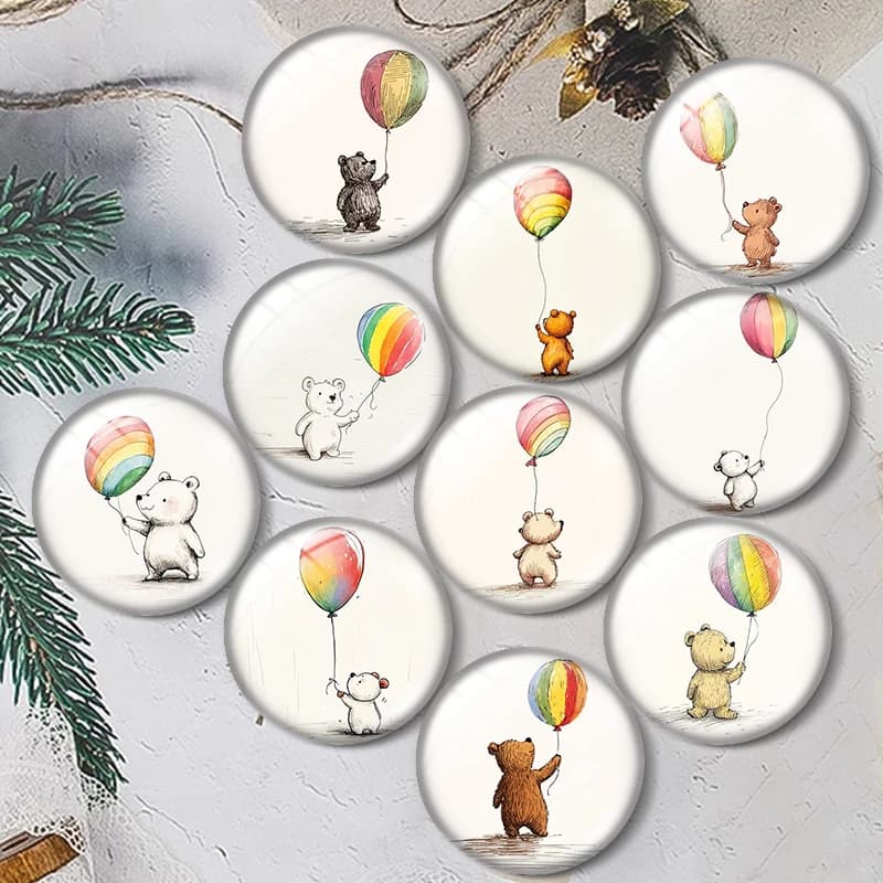 Rainbow balloon bear 12/18/20/25mm glass cabochon bracelet pendant rings for jewelry demo earrings back Making findings