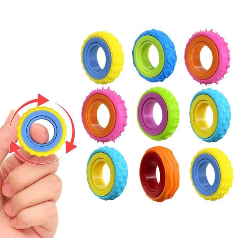 6PCS Fidget Rings Sensory Toys Spinner for Kids Anxiety Autism ADHD Stress Relief Finger Spinner Fidget Toys Gifts