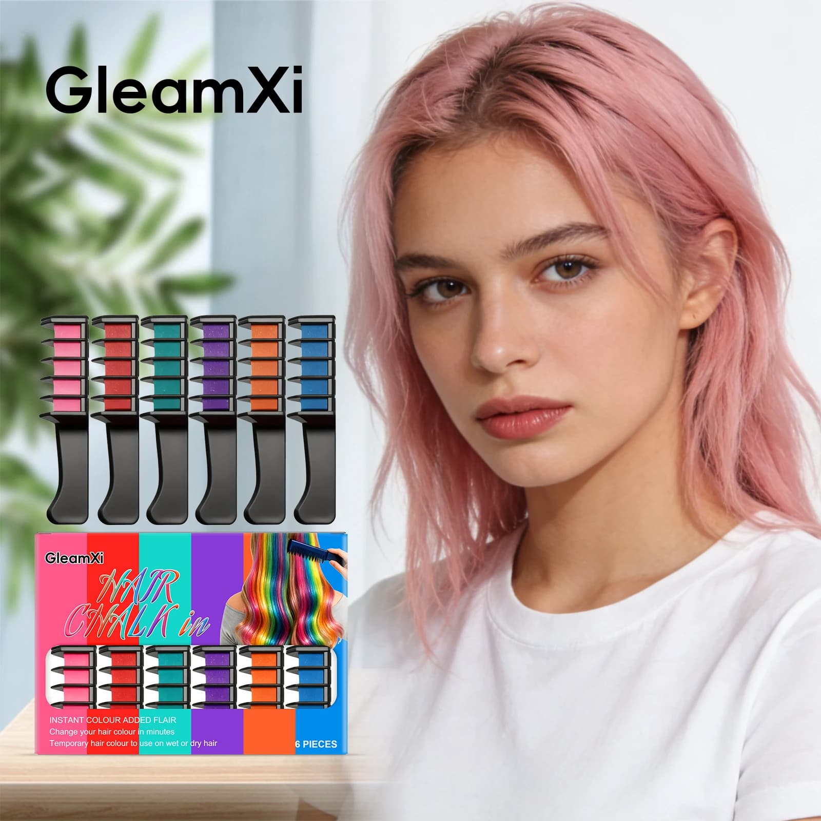 Set of 6 Coloring Gessets for Hair, Temporary Tincture Quick to Fashion, Stick Mascara Colorante, Pettini Set with Coloring Powder for Disposable Hair