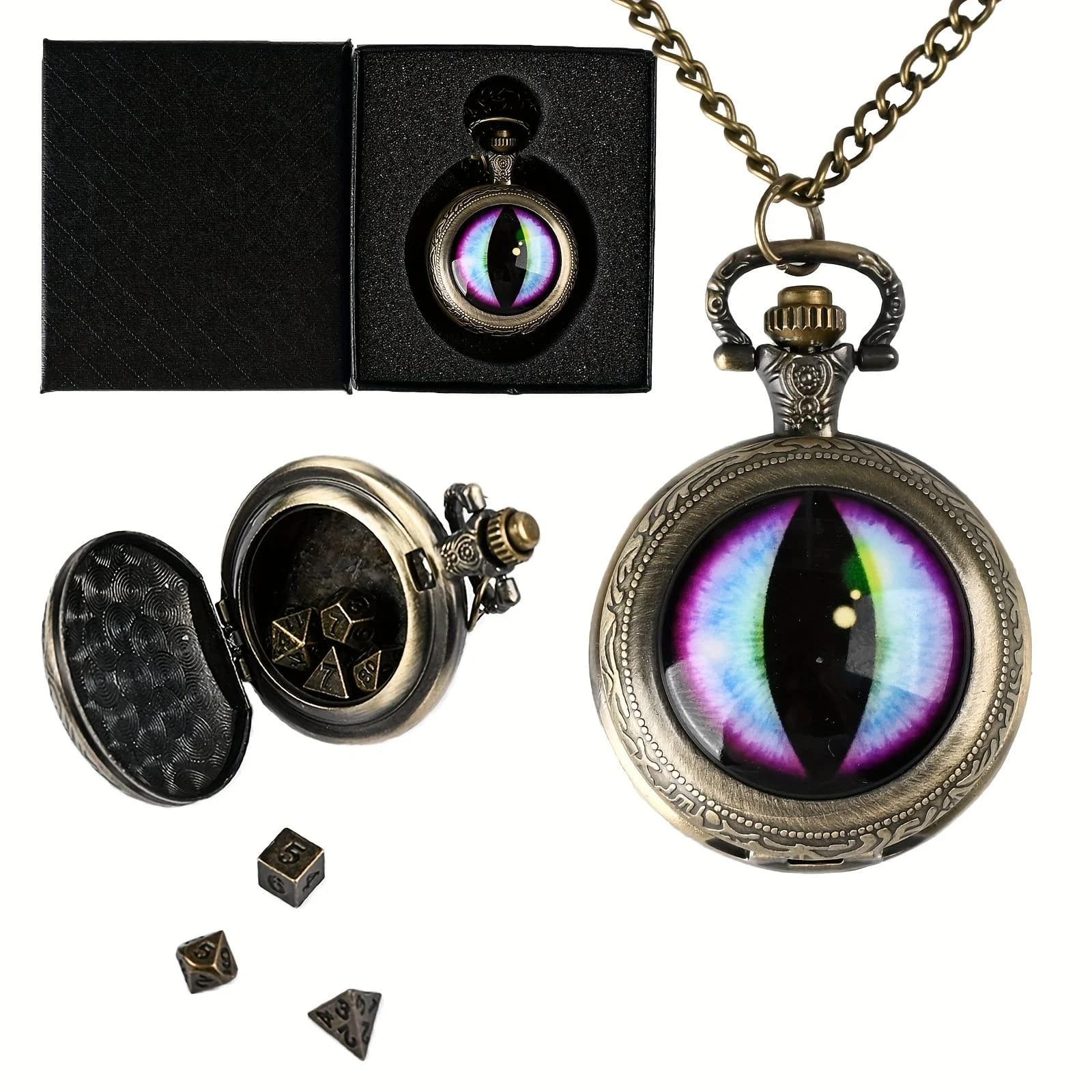 Set di mini dadi DND da 7 pezzi con guscio per orologio da tasca Dadi metallici poliedrici portatili perfetti per il gioco da tavolo di carte Dungeons and Dragons