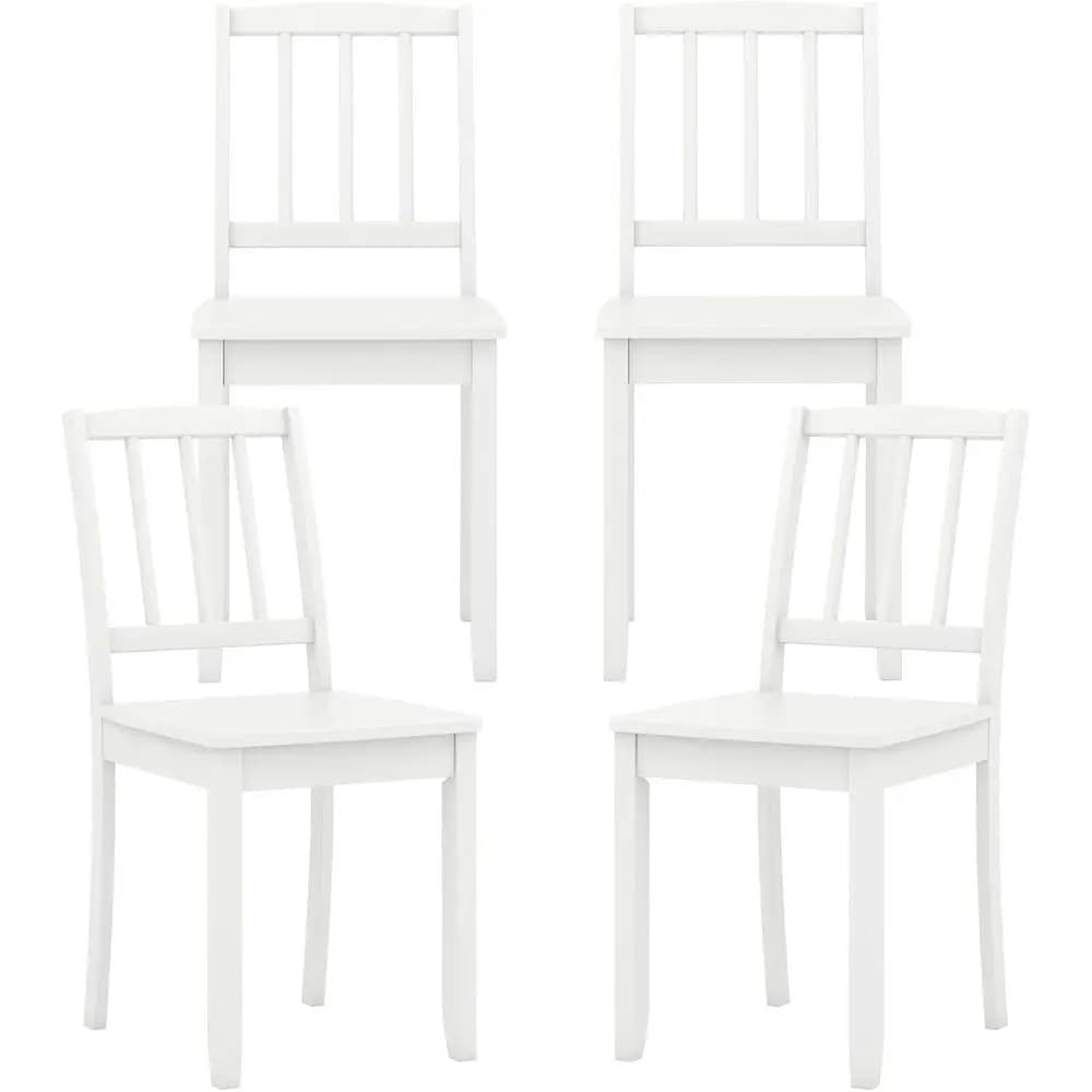 Set of 4 Wooden Curved Back Dining Chairs with Solid Rubberwood Legs, Supports Up to 400 LBS, White for Kitchen or Dining Room