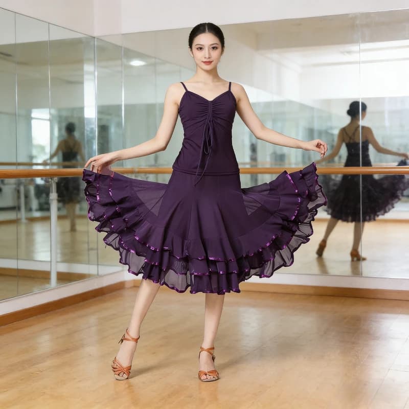 Costume da spettacolo teatrale Gonna a cerchio in rete Gonna per pratica di danza Gonna longuette per danza sociale