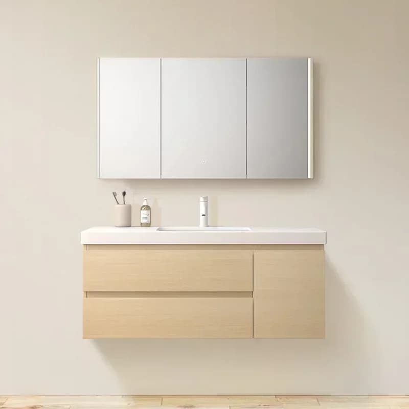 Armadi da bagno in legno massello facili da usare, lavabo in ceramica, lavabo da bagno color log, armadietto a specchio intelligente con lavabo