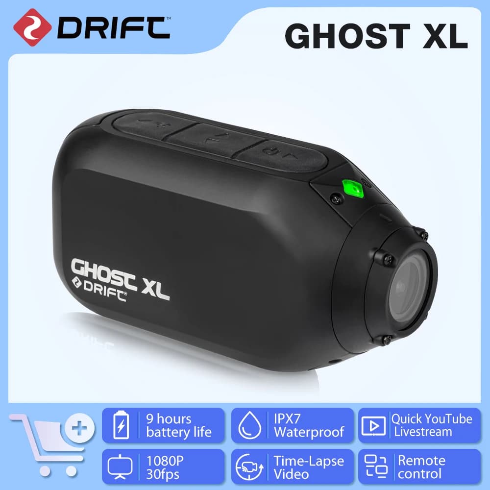 Drift Ghost XL Sport Action Camera 1080P WiFi 9 Hours Battery Life IPX7 Waterproof Wearable Live Stream Vlog Motorcycle Bicycle,Sport Action DV, APP Control,Perfect for motorcycles, mountain bikes, e-bikes, skateboards and all outdoor riding sports