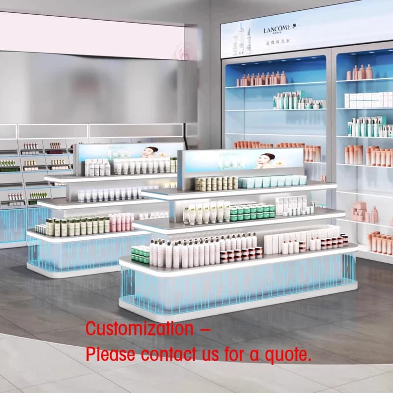 Vetrina Espositiva Moderna a LED Nakashima per Saloni di Bellezza, in MDF e Compensato, per Cosmetici, Trucchi, Profumi, Smalti e Prodotti per la Cura della Pelle