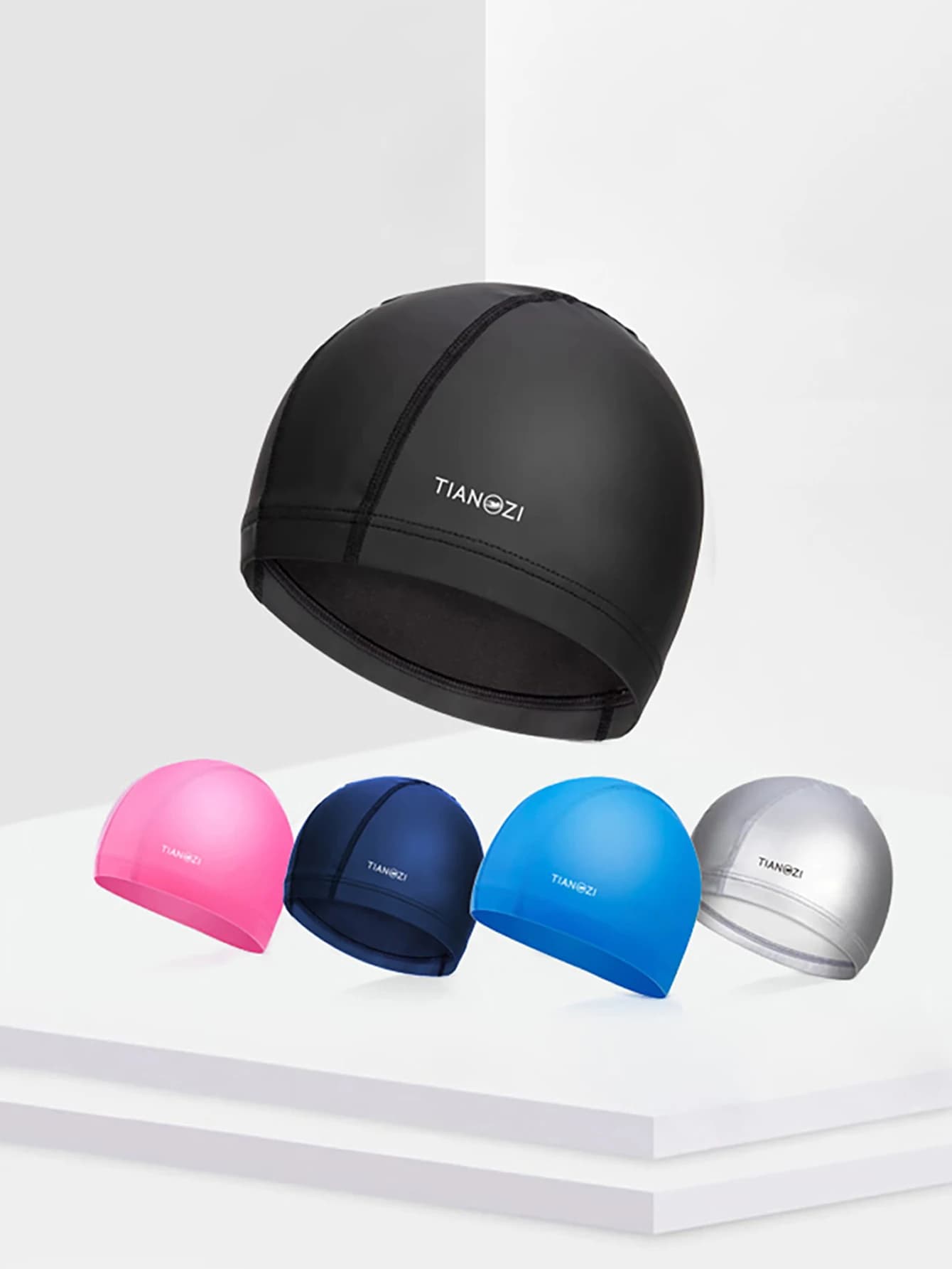 Adult solid color swimming cap for both men and women, with PU coating for waterproof, high elasticity, and non locking head