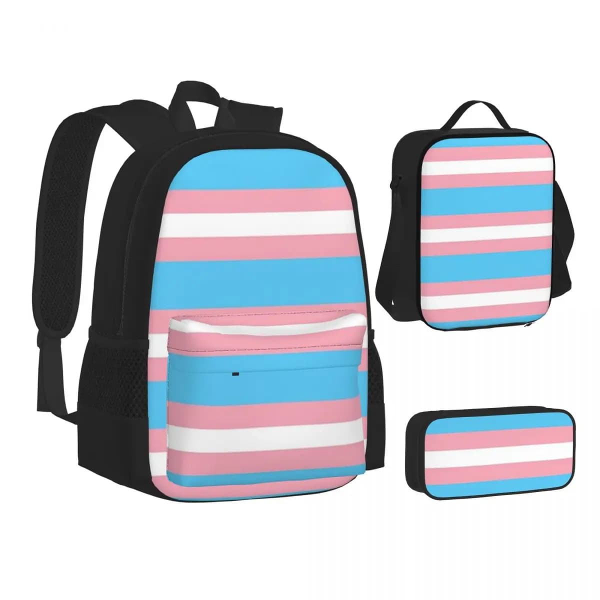 Zaini con bandiera transgender Lgbt Pride, zaini per ragazzi e ragazze, borse da scuola, zaino per bambini, borsa per il pranzo, borsa per penne, set da tre pezzi