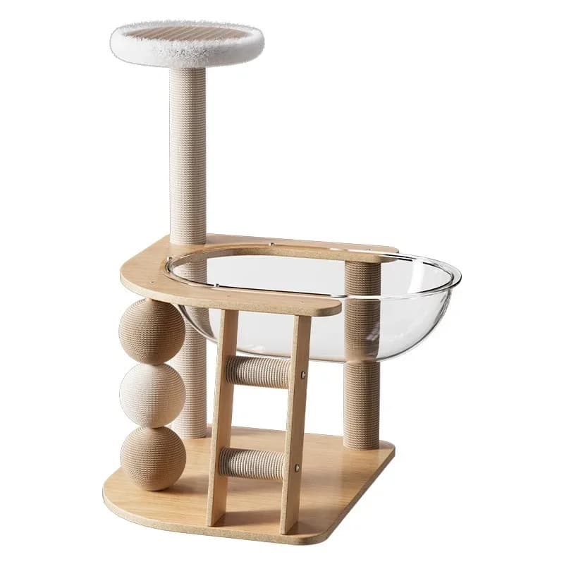 Tiragraffi per gatti in legno massello e gomma, con sisal resistente ai graffi, lettiera integrata e colonna ovale da 50 cm