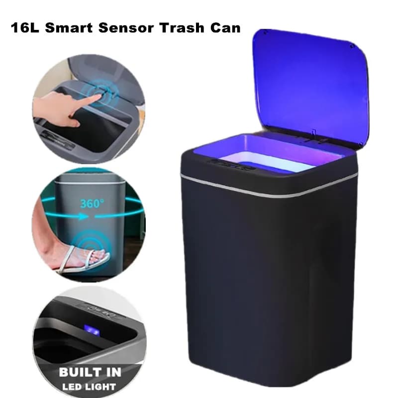 Sensore automatico da 16 litri Bidone della spazzatura elettrico Touchless Smart Bin Cucina Bagno Secchio impermeabile Spazzatura con coperchio Cestino per la casa