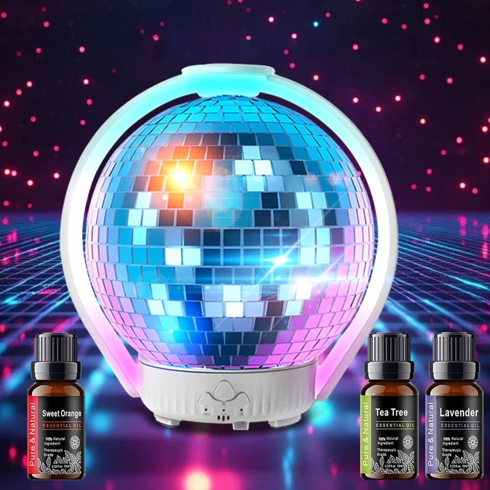 Diffusore essenziale per aromaterapia con umidificatore a sfera laser per camera da letto con funzionamento silenzioso e 7 colori LED perfetti per il rilassamento quotidiano