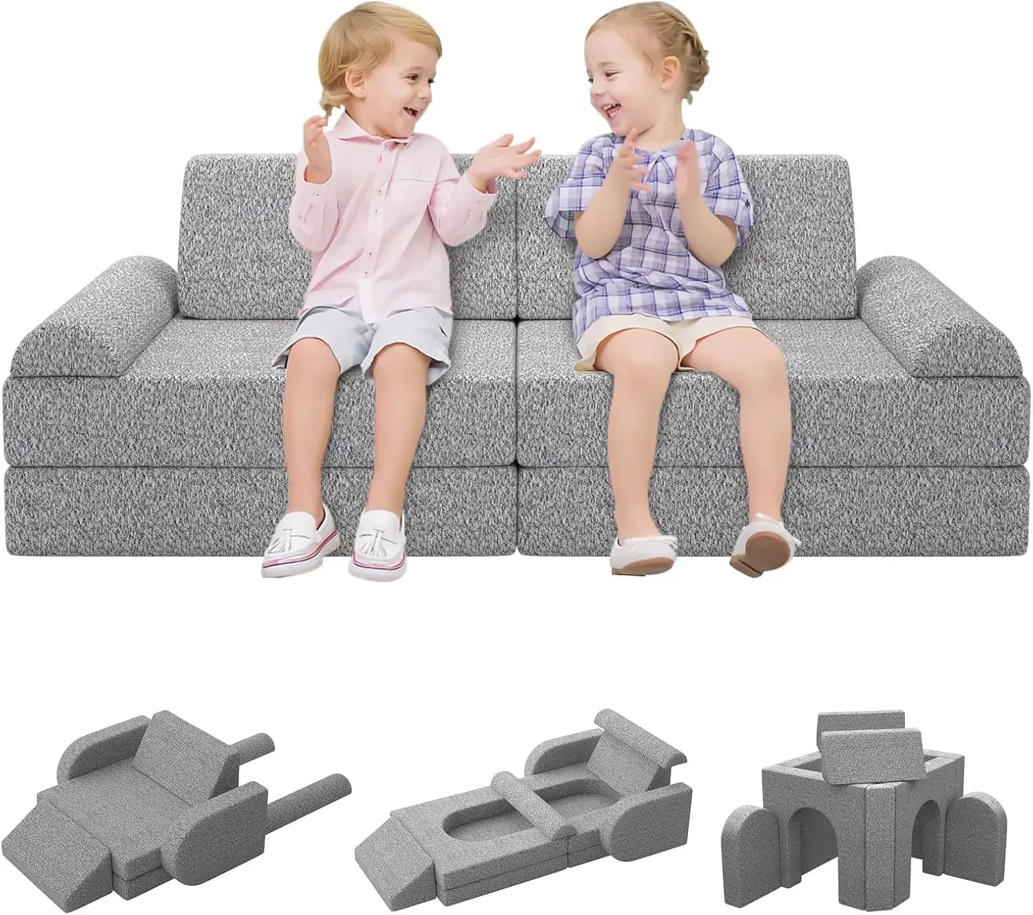 Modular Kids Play Couch with Washable Covers – Foam Toddler Sofa for Creative Play, Climbing, and Lounging – Convertible Kid Sof