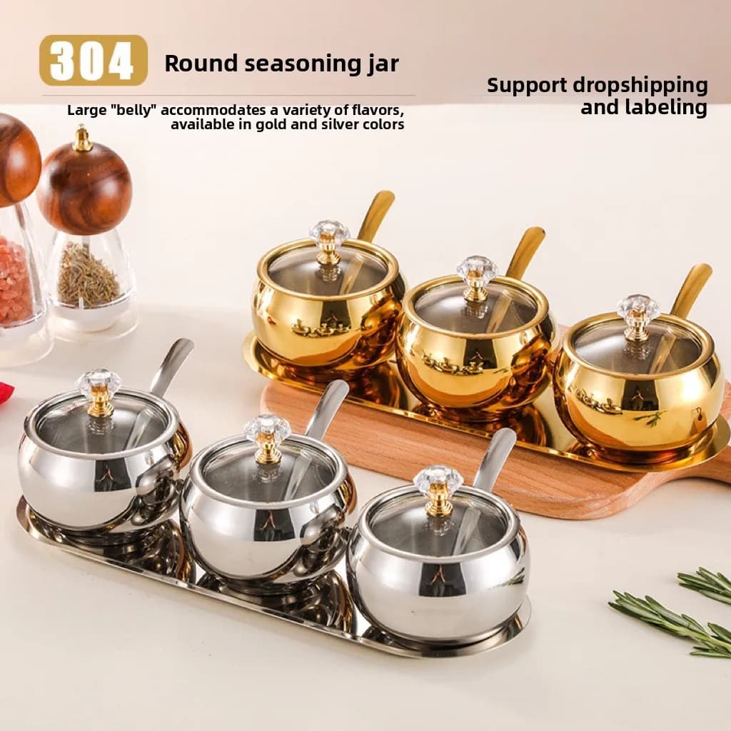 Stainless steel tank seasoning tank kitchen household set box with lid light luxury bottle spice jars seasoning organizer