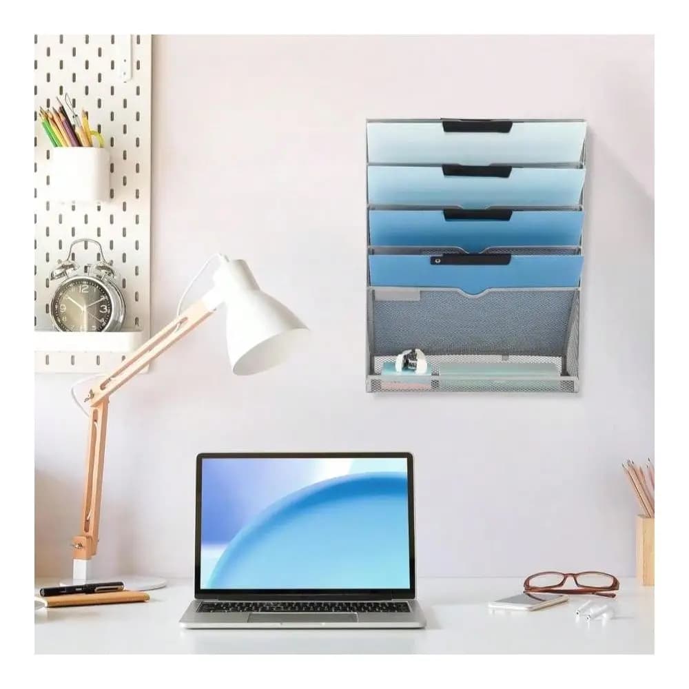 Organizzatore da Parete a 3 Tasche in Rete, Porta Documenti e Cartelle da Parete, Portablocco per Organizzazione e Archiviazione