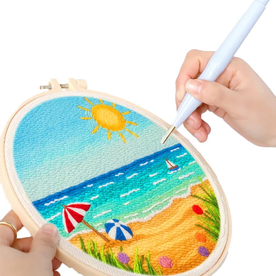 GATYZTORY punch needle embroidery seascape landscape embroidery kit for beginners diy embroidery hoop 20x20cm Home Decor Gift