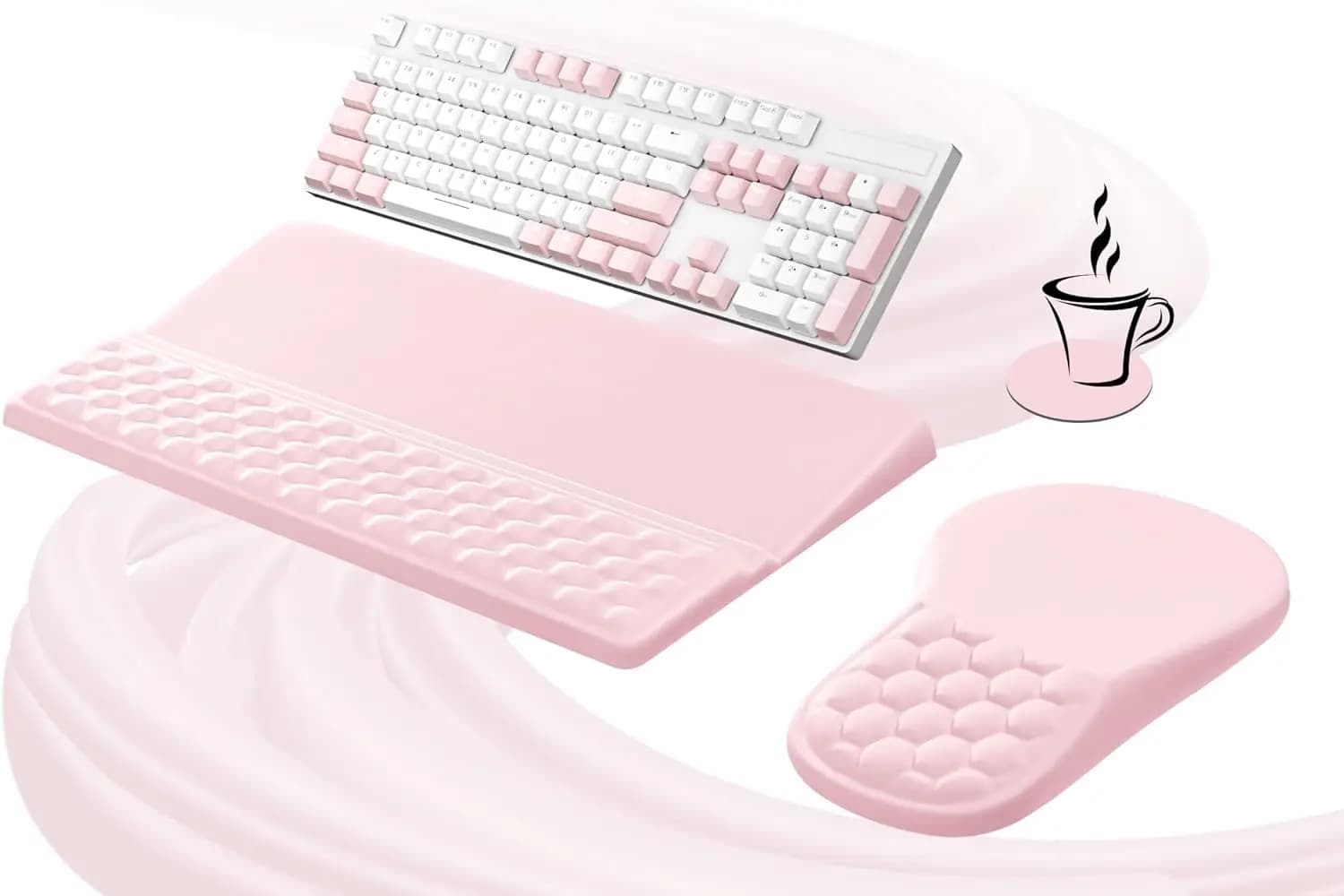 Set Ergonomico di Tappetino per Mouse e Supporto per Tastiera con Poggiapolsi, Comfort in Memory Foam per Alleviare il Dolore, Accessori da Scrivania, Rosa