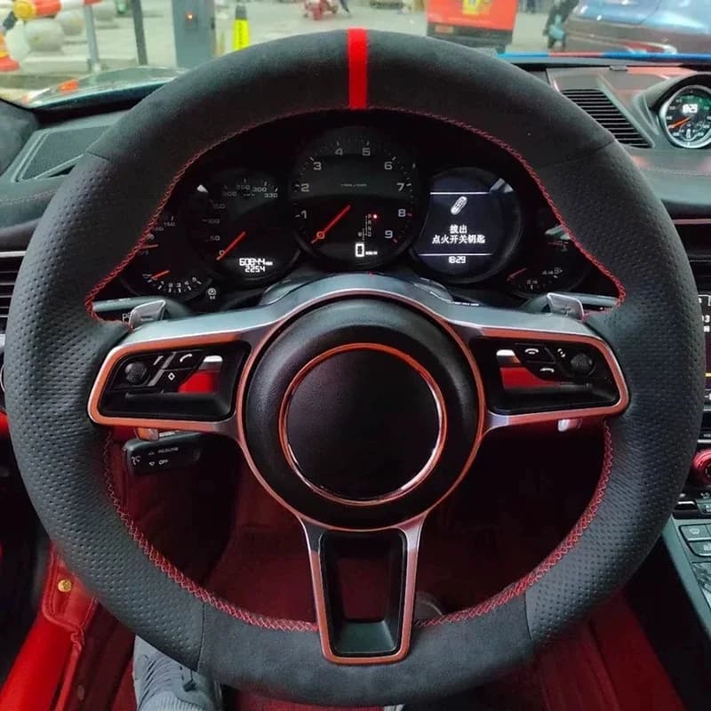 Customized Suede Leather Car Steering Wheel Cover For Porsche Macan 2015-2021 Cayenne 718 911 Interior Accessories