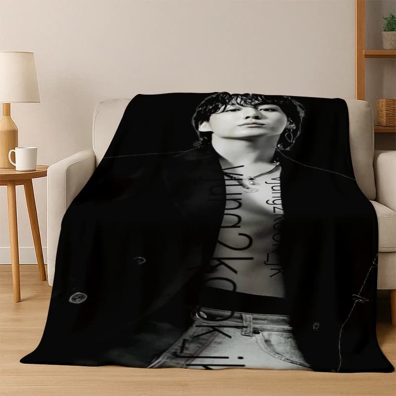 Jeon Jung Kook Kpop B-BTS Coperta in flanella ultra morbida, coperta calda e accogliente per divano, letto, camera da letto, soggiorno, viaggio