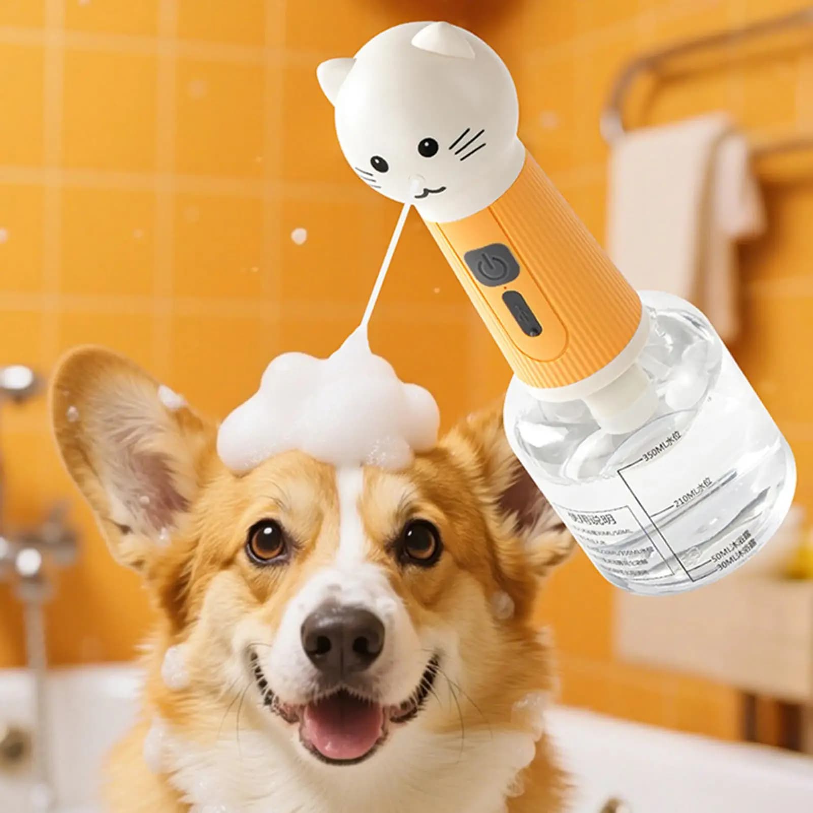 Spruzzatore per shampoo per cani Schiumatore per shampoo elettrico per cani Ricarica USB Forniture per il bagno per animali domestici Macchina per schiuma per la pulizia automatica per la casa quotidiana