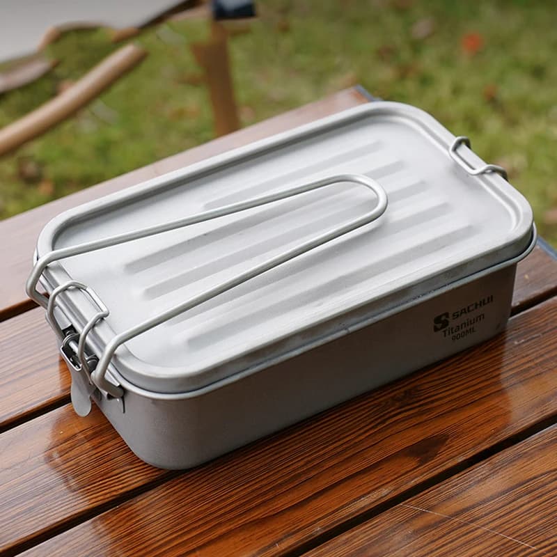 Scatola per mensa da pranzo sigillata in titanio da 900 ml Contenitore Bento a tenuta stagna per cucinare da campeggio all'aperto, resistente al fuoco, multiuso