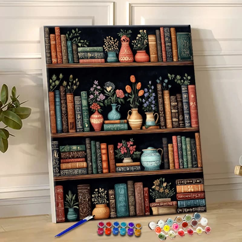 Painting By Numbers Bookshelf Vase Acrylic Paint Canvas Dropshipping Portrait Family Children Photo Christmas gifts