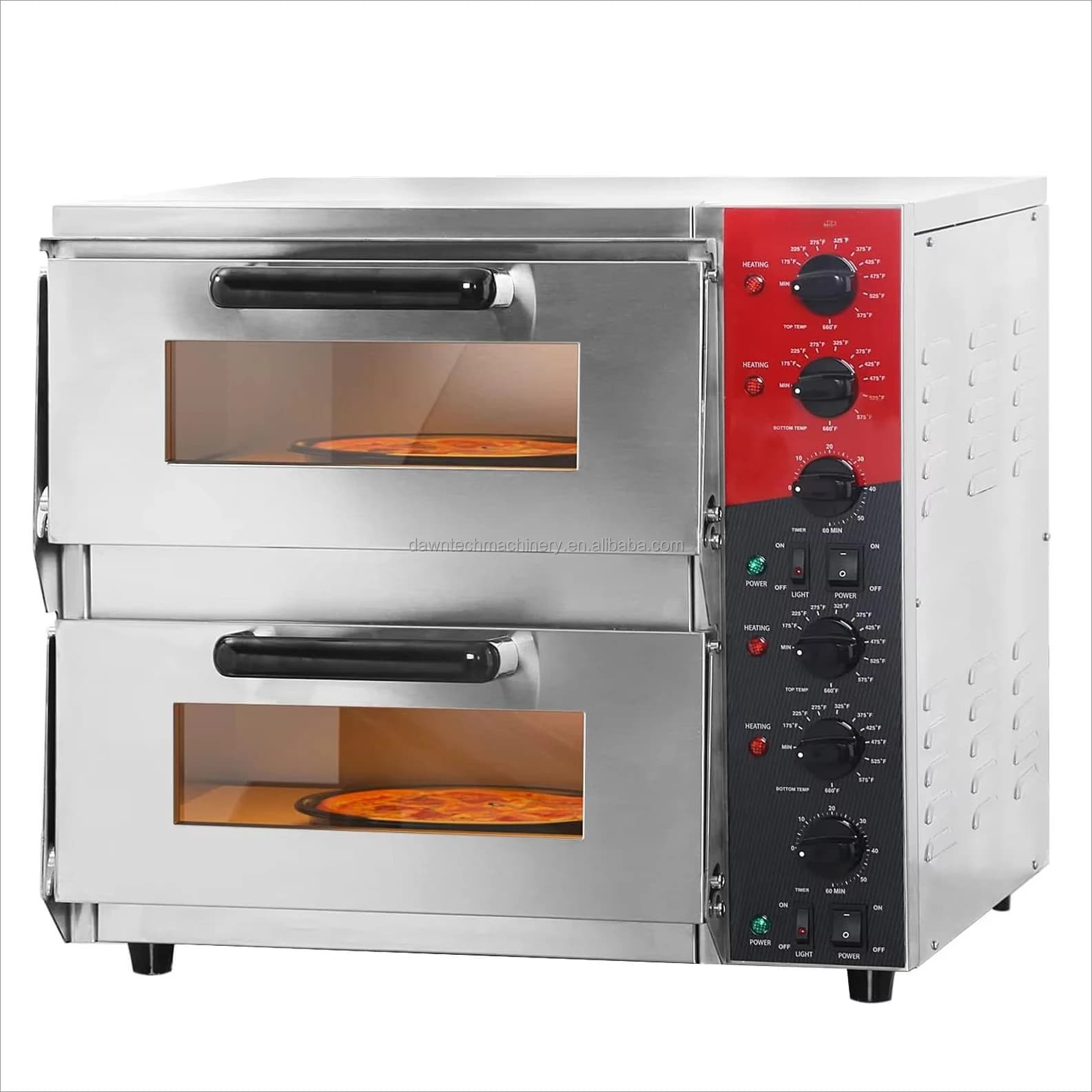 Forno Elettrico per Pizza da Banco a Doppio Livello in Acciaio Inox, 16 Pollici, con Pietra Refrattaria, Multiuso per Interni, Portatile