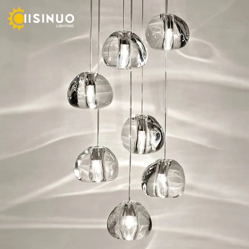 Hanging Staircase Pendant Light Crystal Ball Chandelier Long Adjustable Cable Light Fixtures for Indoor Home Restaurant Bar Deco