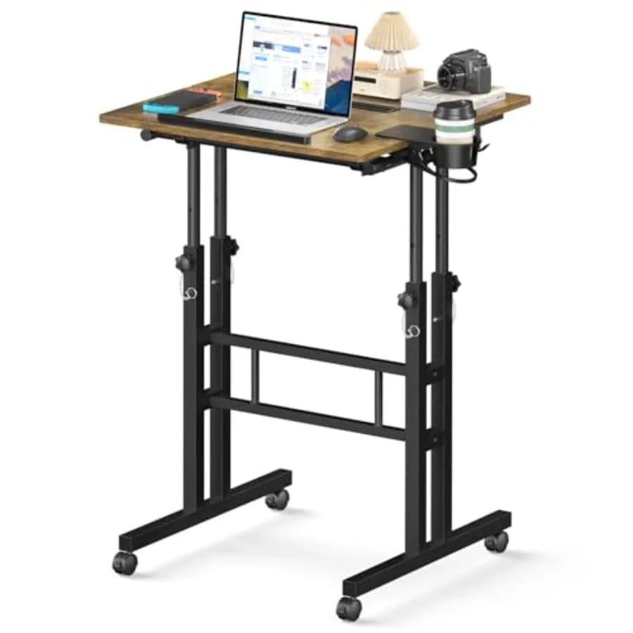 Piccola Scrivania Mobile con Ruote, Tavolo Portatile Regolabile in Altezza su Ruote per Walking Pad, Scrivania per Computer su Ruote