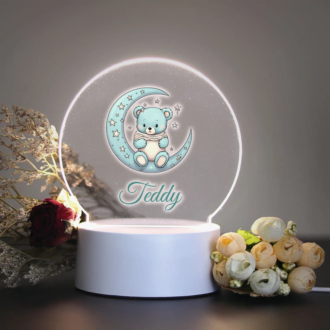 1 pezzo Lampada da tavolo a LED personalizzata a forma di orsetto lunare per decorazione domestica, luce notturna USB 3D Touch, lampada visiva 3D