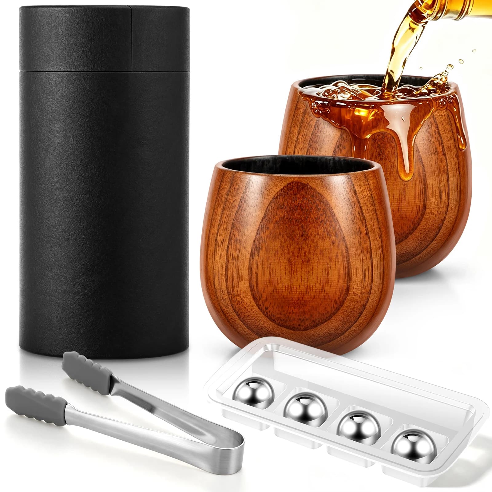 1/2Pcs Whiskey Cup Charred Wooden Whiskey Glasses Set with Storage Boxes Handmade Leak Resistant Beer Glass for Home Bar Kitchen