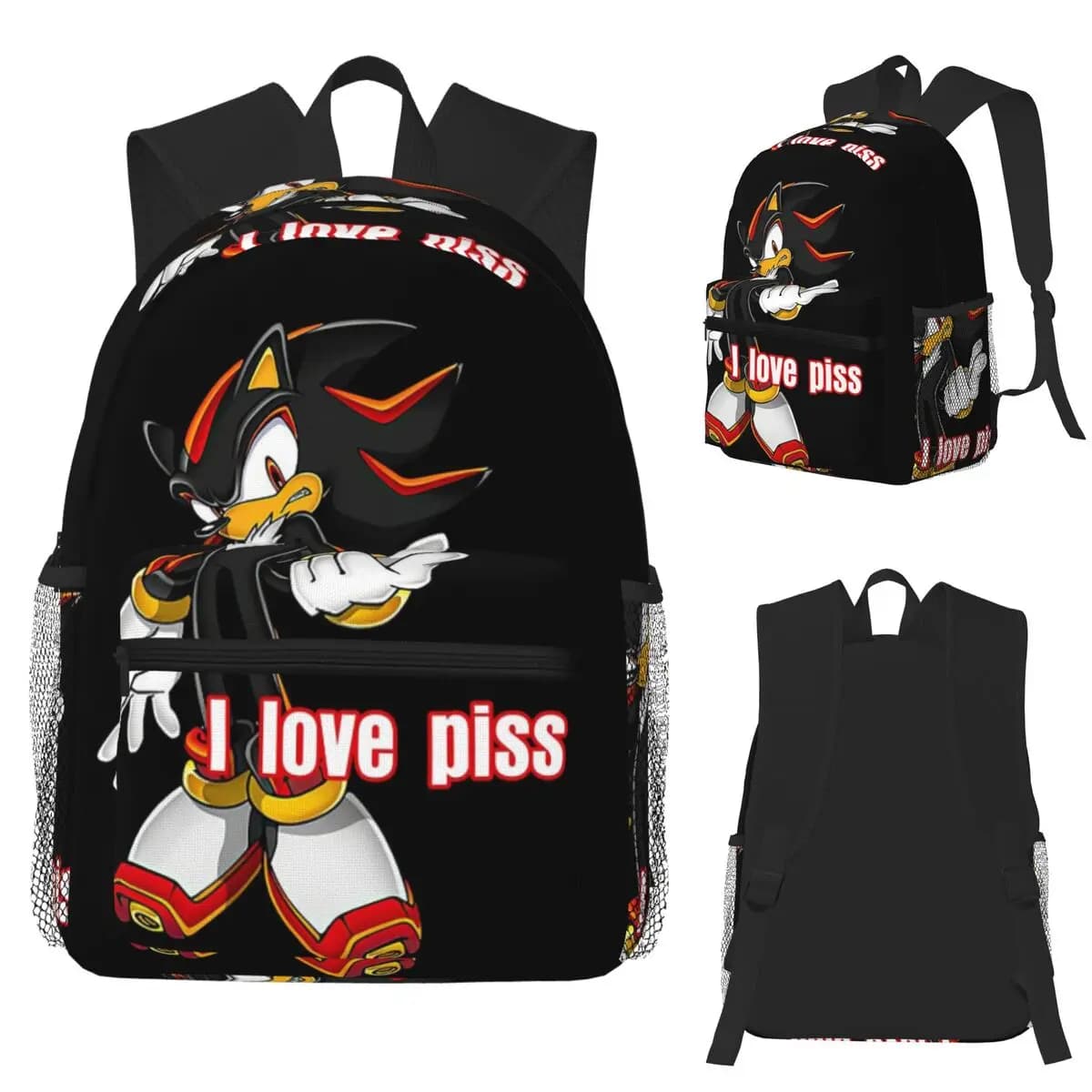 Shadow The Hedgehog I Love Piss Zaino per studenti Borsa da scuola Zaino da viaggio per escursionismo per uomo Donna Borse a tracolla Bookbag