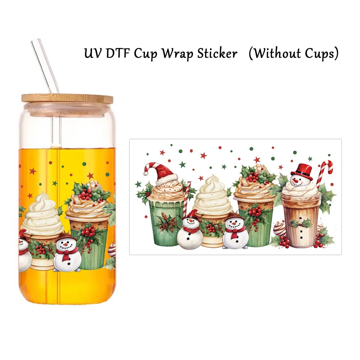 1pc christmas Uv Dtf Cup Wall decal-Water cutter Decalcomanie, Decorative Sticker DIY for Gifts, Party, Home Decorations, Label for Laptop Immagazzinage Box