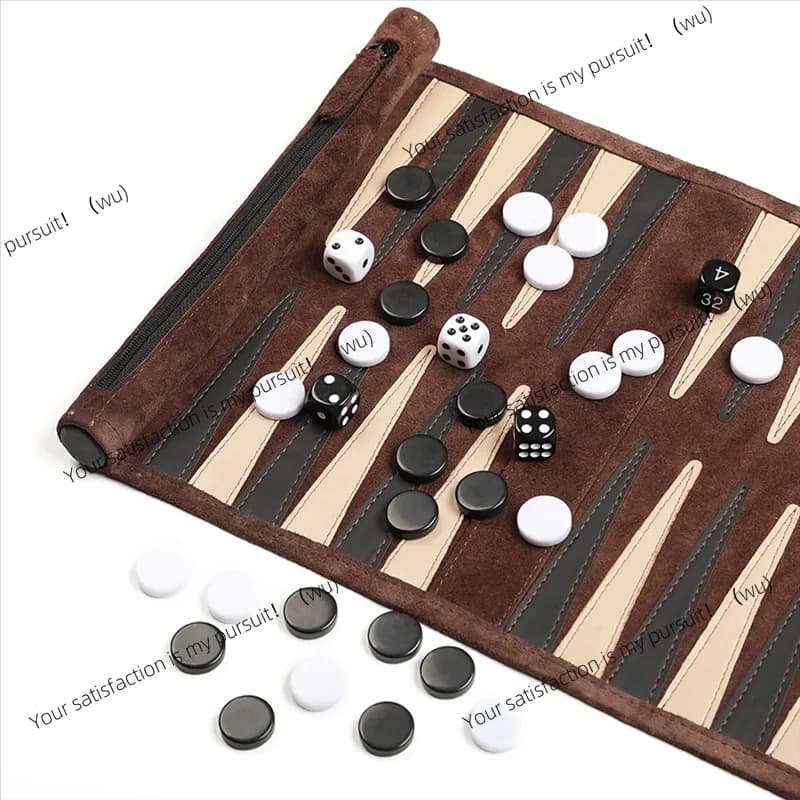 Portable Roll Up Backgammon Set Suede Leather Surface Outdoor Travel Foldable Chess Board Kids Educational Board Game Kit