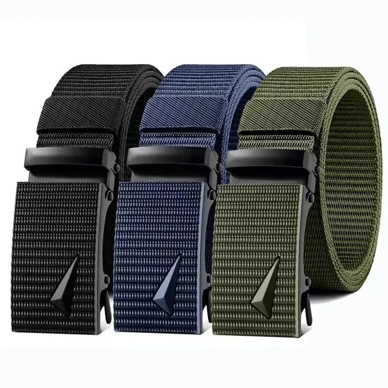 Men's Belt Automatic Metal Buckle Imitation Nylon Webbing Outdoor Work Belt Toothless Automatic Buckle Casual Sports Canvas Belt