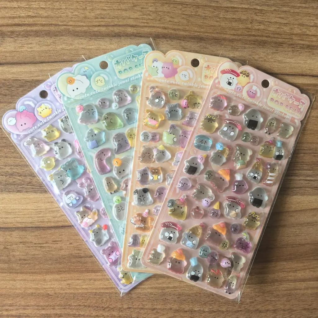 4 simpatici adesivi trasparenti con sigillo pop - Decorazioni adorabili per diari, telefoni e artigianato fai-da-te Negozio di mondi anime