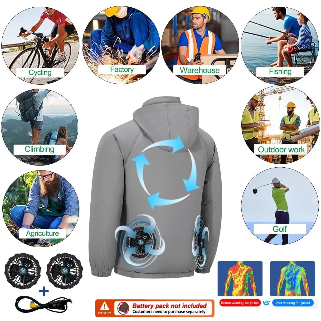 USB Fan Cooling Jacket Detachable Hat Summer Air Conditioning Clothes Breathable UV Protection Coat For Outdoor Work Fishing