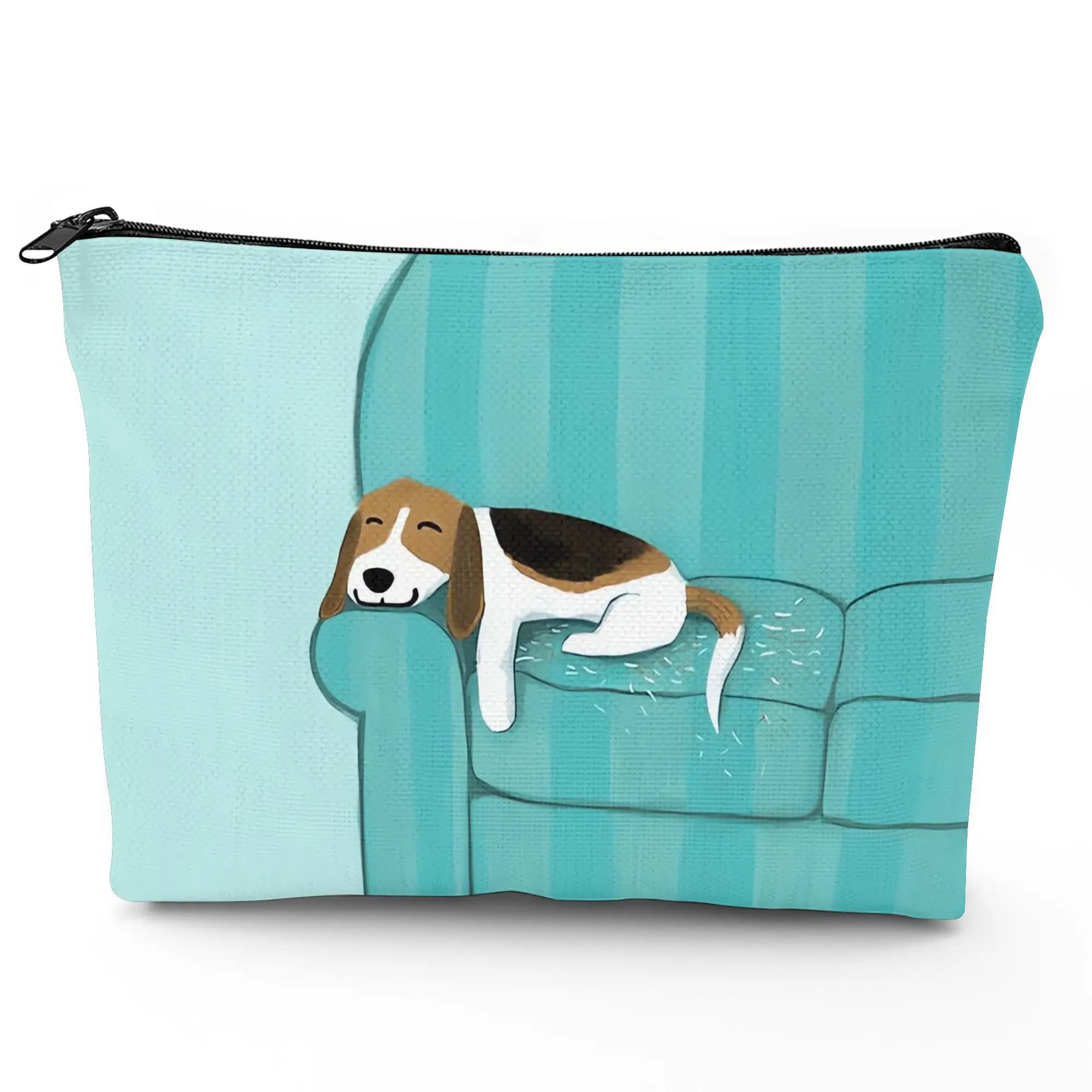 1 graziosa borsa per il trucco a forma di cane Beagle - Pochette multifunzionale con cerniera per donna, perfetta borsa da viaggio con cerniera, divertente regalo di compleanno