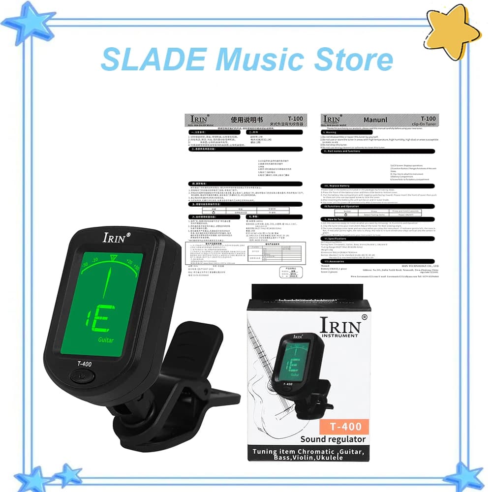 IRIN T-400 Accordatore per chitarra Accordatore digitale con clip per basso elettrico Ukulele Violino Universale Girevole a 360 gradi Sensibile