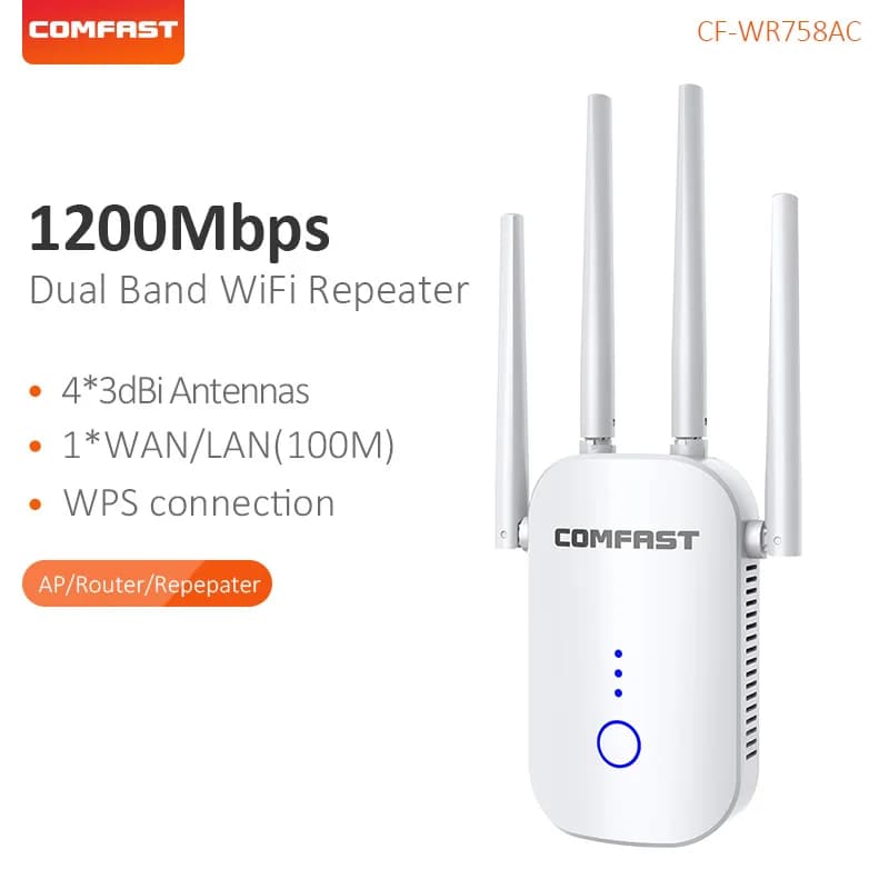 COMFAST 1200Mbps ripetitore WiFi Wireless WiFi Range Extender ripetitore Dual Band 2.4/5Ghz Wi fi Booster 4 Antenna CF-WR758AC