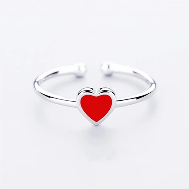 Sole Memory 925 Sterling Silver Red Heart Sweet Resizable Opening Ring For Women Luxury Jewelry RI129