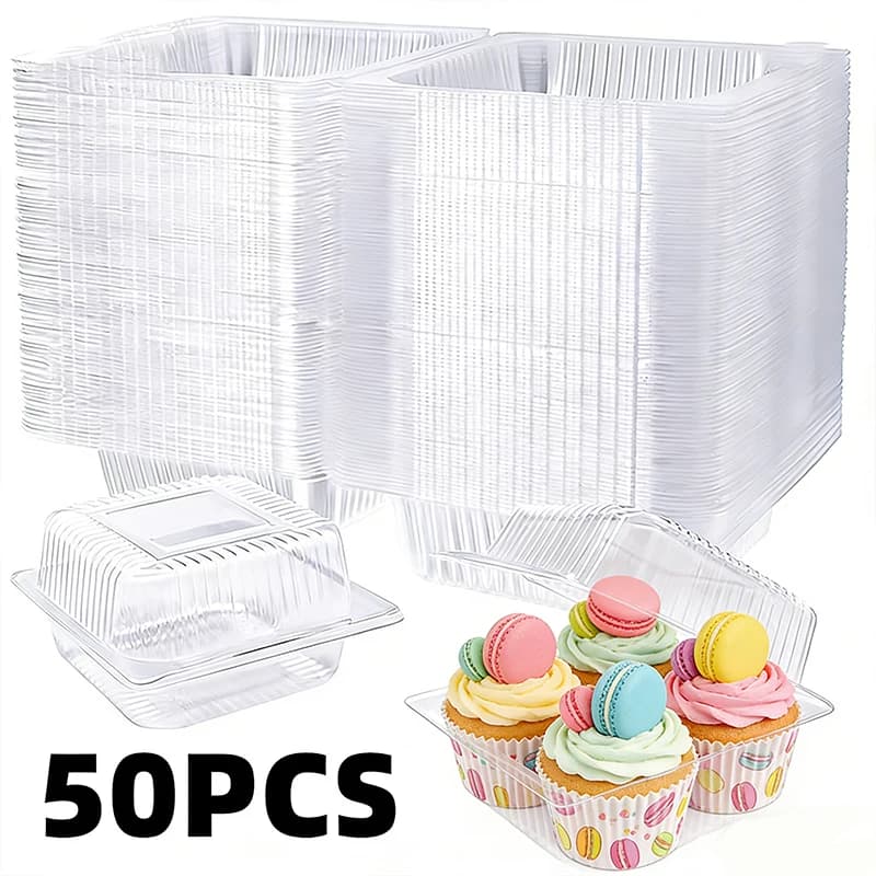 50 Pieces Disposable Transparent Boxes for Cakes, Plastic Square Containers for Bread, Cookies, Desserts and Desserts